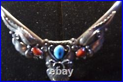 Vtg American Tradition Sterling Silver Turquoise Coral Choker 15 Long 56g