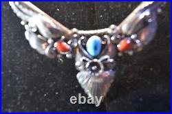 Vtg American Tradition Sterling Silver Turquoise Coral Choker 15 Long 56g