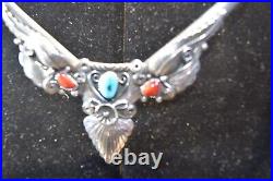 Vtg American Tradition Sterling Silver Turquoise Coral Choker 15 Long 56g