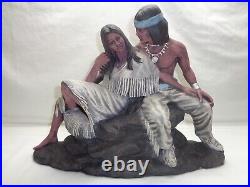 Vtg Ceramic Native American Indian Man Maiden Woman Rock Sitting Southwest Decor