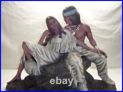 Vtg Ceramic Native American Indian Man Maiden Woman Rock Sitting Southwest Decor