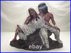 Vtg Ceramic Native American Indian Man Maiden Woman Rock Sitting Southwest Decor