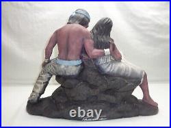 Vtg Ceramic Native American Indian Man Maiden Woman Rock Sitting Southwest Decor