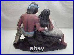 Vtg Ceramic Native American Indian Man Maiden Woman Rock Sitting Southwest Decor
