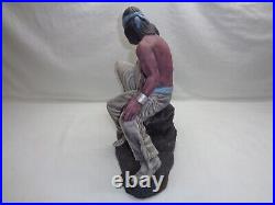 Vtg Ceramic Native American Indian Man Maiden Woman Rock Sitting Southwest Decor