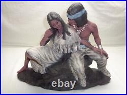 Vtg Ceramic Native American Indian Man Maiden Woman Rock Sitting Southwest Decor