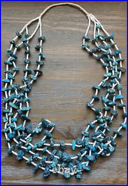 Vtg Native American Navajo Indian Turquoise Beaded Heishi Shell Necklace