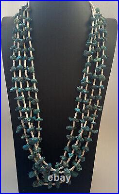 Vtg Native American Navajo Indian Turquoise Beaded Heishi Shell Necklace