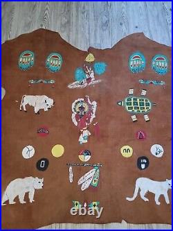 Vtg Native American pictorial painted hide art