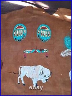 Vtg Native American pictorial painted hide art