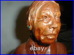 Vtg Stu Martin 14 Burl Wood Carved Native American Indian Grandmother Carving