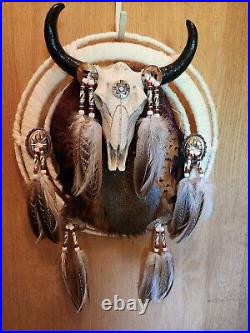 Western Southwest Native American Wall Decoration Dream Catcher Shield cow skull