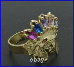 Woman's 10K Solid Yellow Gold Native American Indian Rainbow CZ ring ALLSizes