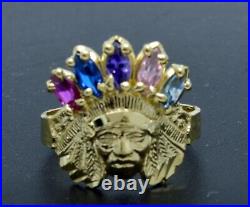 Woman's 10K Solid Yellow Gold Native American Indian Rainbow CZ ring ALLSizes