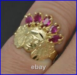 Woman's 10K Solid Yellow Gold Native American Indian red CZ ring ALLSizes