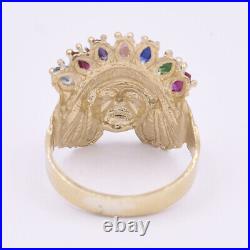 Women's Native American Indian Rainbow CZ Solid 10K Yellow Gold