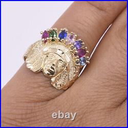 Women's Native American Indian Rainbow CZ Solid 10K Yellow Gold