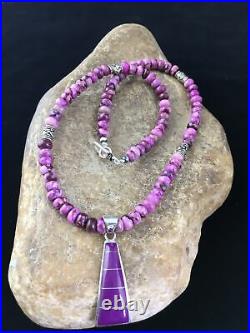 Womens Navajo Indian Purple Sugilite Sterling Silver Necklace Pendant 17 10008