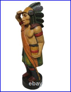 Wooden Look Out Cigar Indian Chief Warrior Western 3' Statue Native American