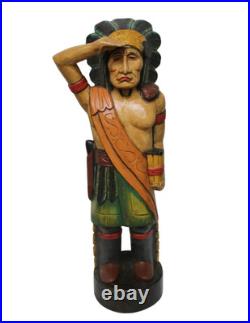 Wooden Look Out Cigar Indian Chief Warrior Western 3' Statue Native American