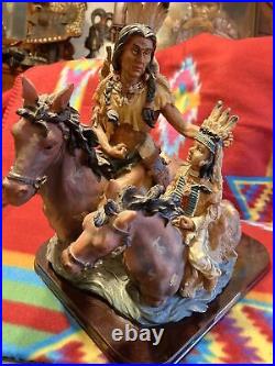 Xl-vintage Dmb Collection Native American Indian Chief/son On Horse Back Statue