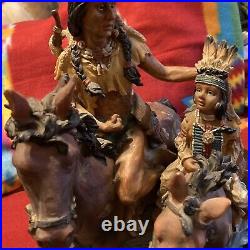 Xl-vintage Dmb Collection Native American Indian Chief/son On Horse Back Statue