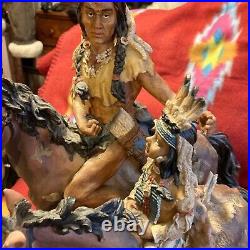 Xl-vintage Dmb Collection Native American Indian Chief/son On Horse Back Statue