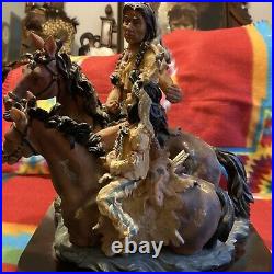 Xl-vintage Dmb Collection Native American Indian Chief/son On Horse Back Statue