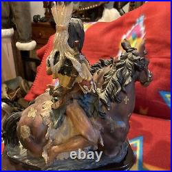 Xl-vintage Dmb Collection Native American Indian Chief/son On Horse Back Statue