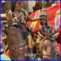 Xl-vintage Dmb Collection Native American Indian Chief/son On Horse Back Statue