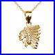 Yellow Gold Native American Indian Head Pendant Necklace