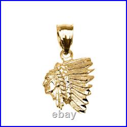 Yellow Gold Native American Indian Head Pendant Necklace