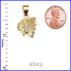 Yellow Gold Native American Indian Head Pendant Necklace