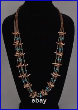 Zuni 5 Strand Fetish Necklace Turquoise, Fine Heishi, Birds 27.5 31.5