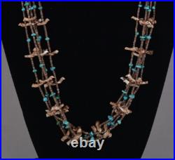 Zuni 5 Strand Fetish Necklace Turquoise, Fine Heishi, Birds 27.5 31.5