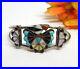 Zuni 925 Sterling Silver, Turquoise, Coral & Mop Thunderbird Cuff Bracelet