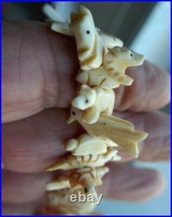 Zuni Fetish Necklace Spirit Animals Hand Carved Bone Animals Center Bear