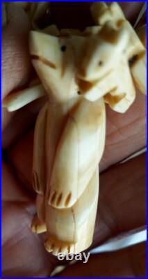 Zuni Fetish Necklace Spirit Animals Hand Carved Bone Animals Center Bear