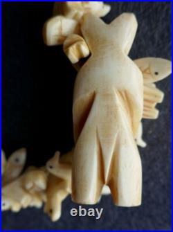 Zuni Fetish Necklace Spirit Animals Hand Carved Bone Animals Center Bear