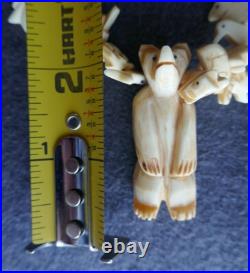 Zuni Fetish Necklace Spirit Animals Hand Carved Bone Animals Center Bear