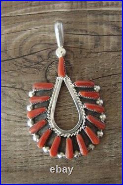 Zuni Indian Sterling Silver Coral Pendant Carleen Hattie