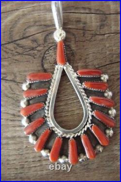 Zuni Indian Sterling Silver Coral Pendant Carleen Hattie