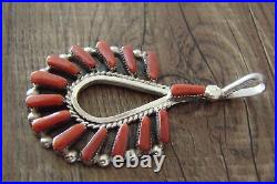 Zuni Indian Sterling Silver Coral Pendant Carleen Hattie