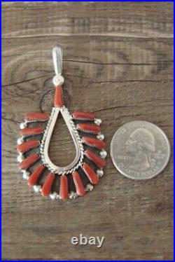 Zuni Indian Sterling Silver Coral Pendant Carleen Hattie
