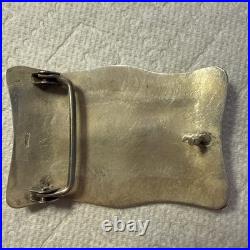 Zuni MIKE SIMPLICIO BELT BUCKLE Sterling Silver leaf and 2 Turquoise stones