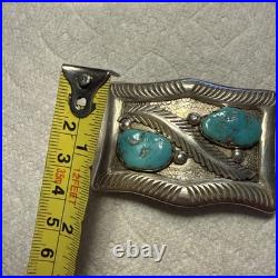 Zuni MIKE SIMPLICIO BELT BUCKLE Sterling Silver leaf and 2 Turquoise stones