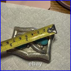 Zuni MIKE SIMPLICIO BELT BUCKLE Sterling Silver leaf and 2 Turquoise stones