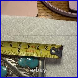 Zuni MIKE SIMPLICIO BELT BUCKLE Sterling Silver leaf and 2 Turquoise stones