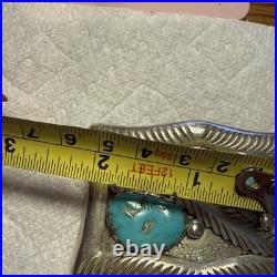 Zuni MIKE SIMPLICIO BELT BUCKLE Sterling Silver leaf and 2 Turquoise stones