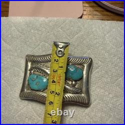 Zuni MIKE SIMPLICIO BELT BUCKLE Sterling Silver leaf and 2 Turquoise stones